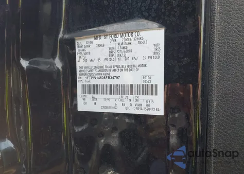 2008 Ford F-150 60Th Anniversary/Fx4/King Ranch/Lariat/Limited/Xlt from USA, damaged, VIN 1FTPW14508FB34797